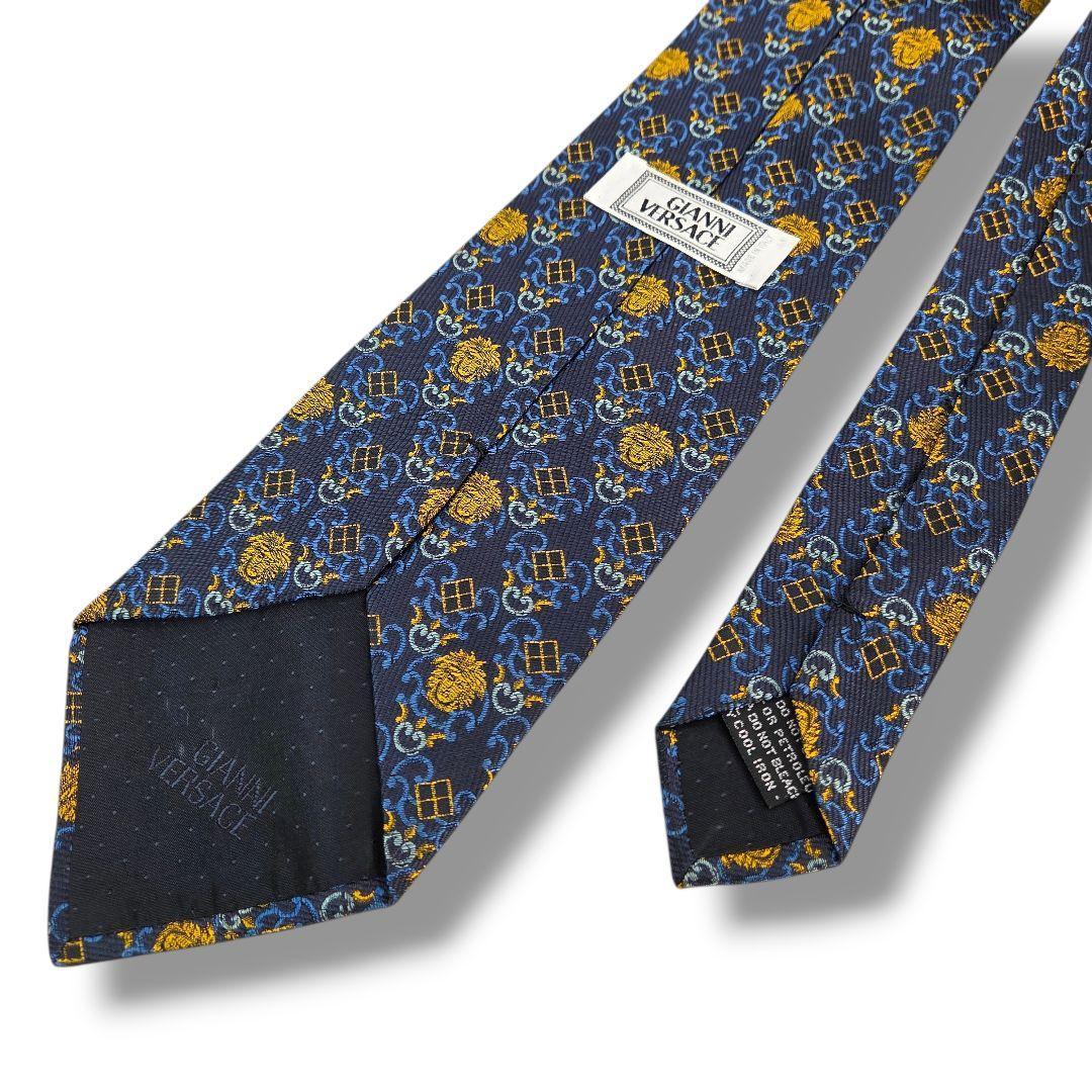 美品 ジャンニヴェルサーチ ネクタイ メデューサ ネイビー ゴールド