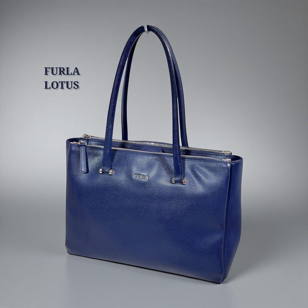 美品✨Furla フルラ ロータス LOTUS ハンドバッグ ネイビー - メルカリ