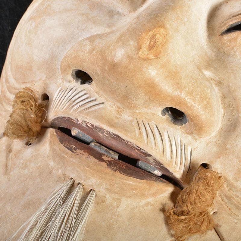 能面師　中島仙雲作　能面　木彫　翁　面袋付　共箱　M　R6724