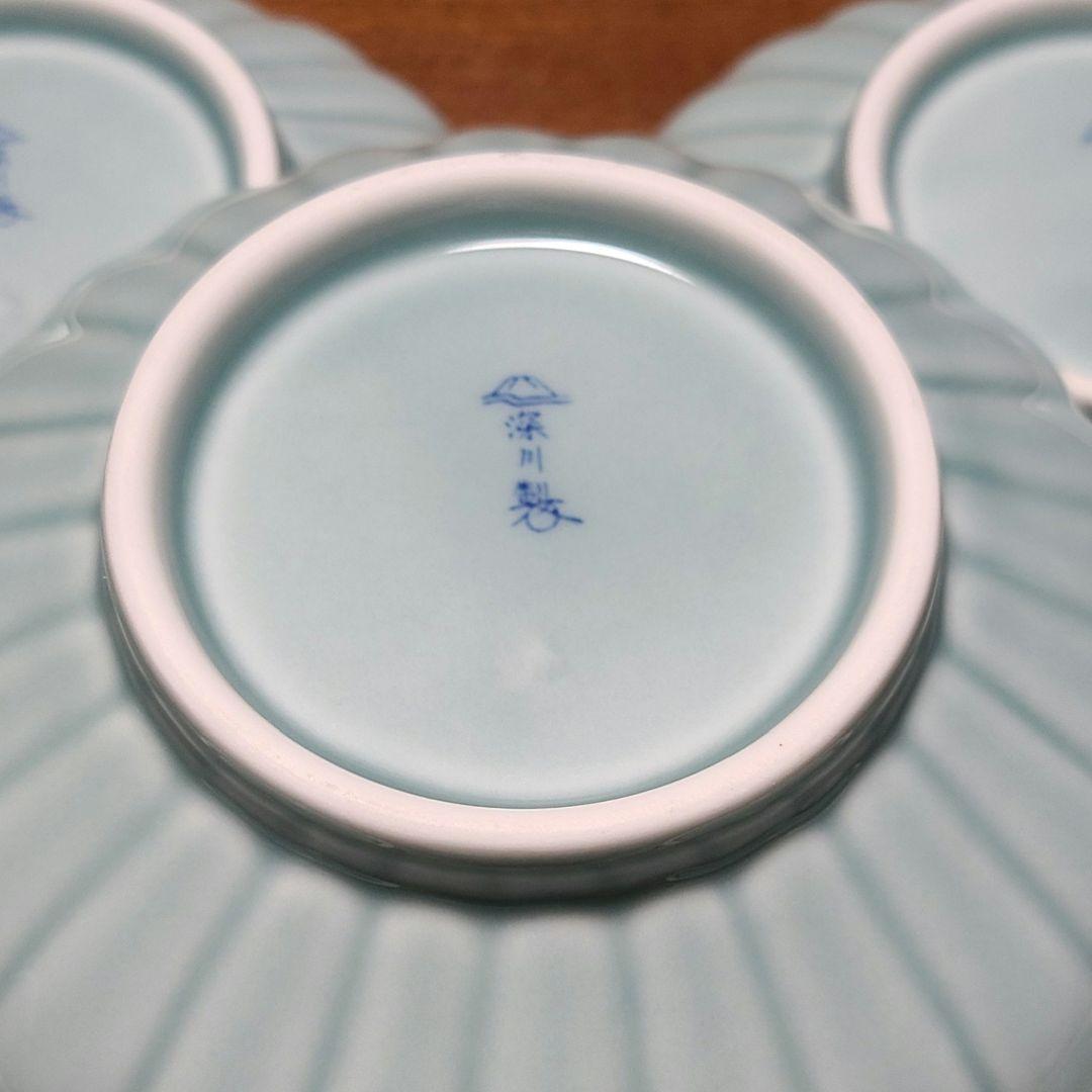 深川製磁 青磁 菊割 小付揃　和皿揃　5客 宮内庁御用達