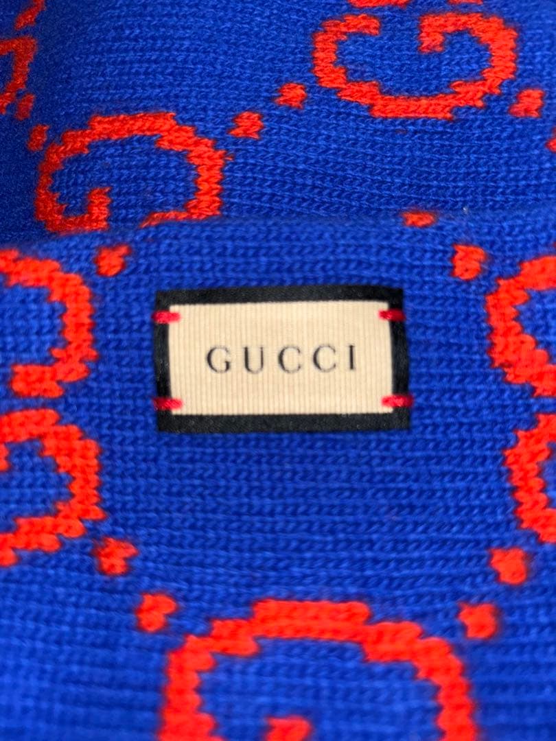 GUCCI GGロゴマフラー 青/オレンジ