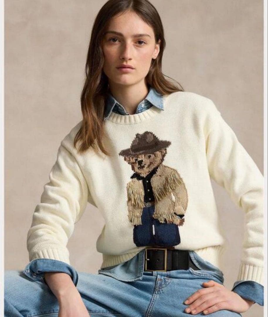 ラルフローレン　カウボーイ　フリンジ　ホワイト　ニット　sizeM ラルフローレン カウボーイ フリンジ ホワイト ニット sizeM - メルカリ