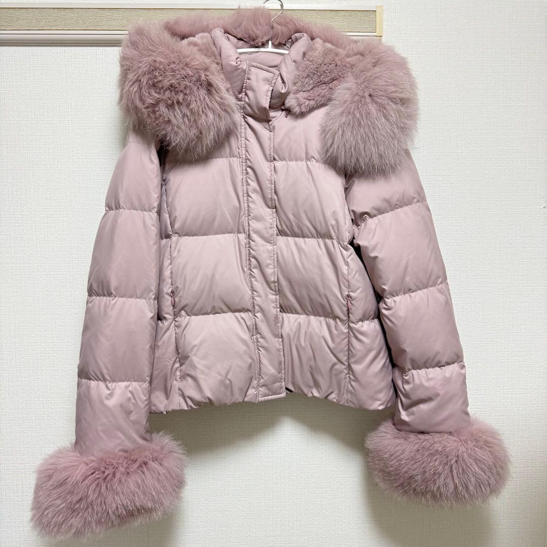 Gracecontinentalピンク袖リアルファー2wayフードダウンコート