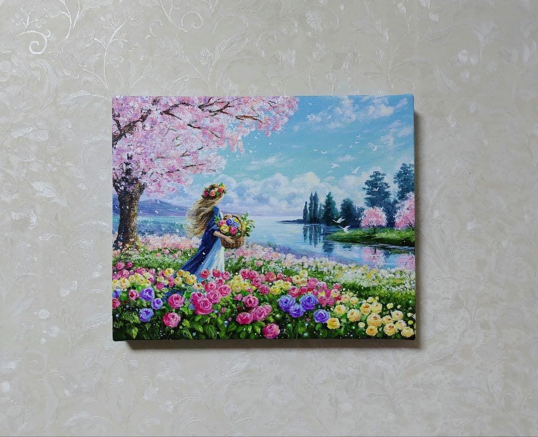 花に囲まれて】アクリル画 F3 風景画 絵画 - メルカリ