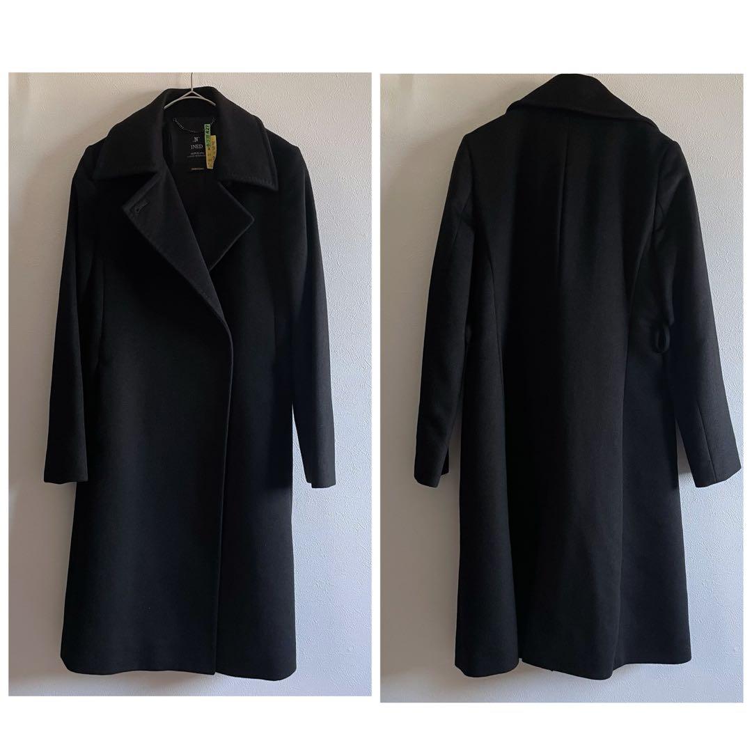 美品＊INED イネド カシミヤ100％ロングコート ブラック ベルト欠品