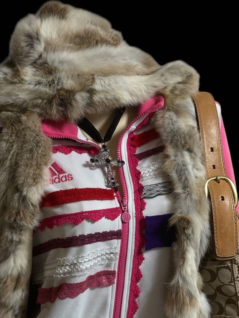 y2k再構築adidas白平成ギャルレースふりふりトラックジャケット小悪魔古着屋