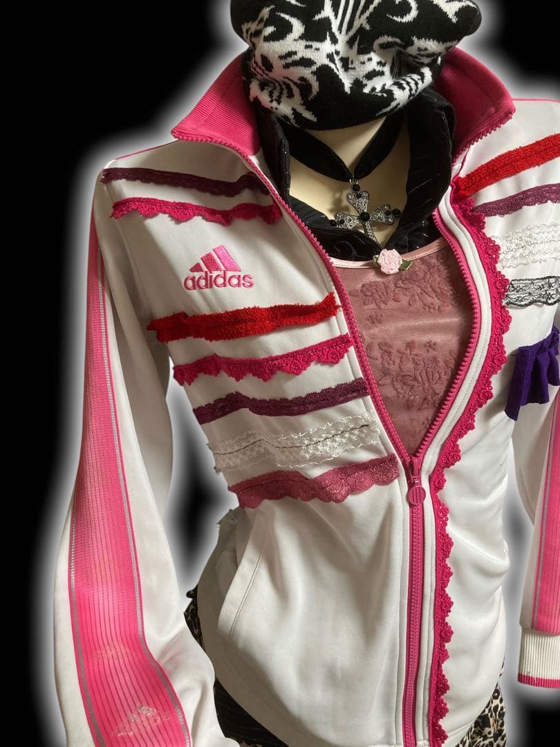y2k再構築adidas白平成ギャルレースふりふりトラックジャケット小悪魔古着屋