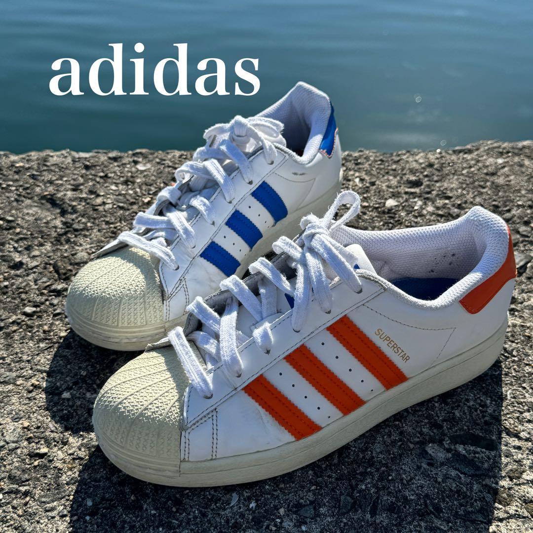 adidas SUPERSTAR アディダス スーパースター 白/青/オレンジ - メルカリ