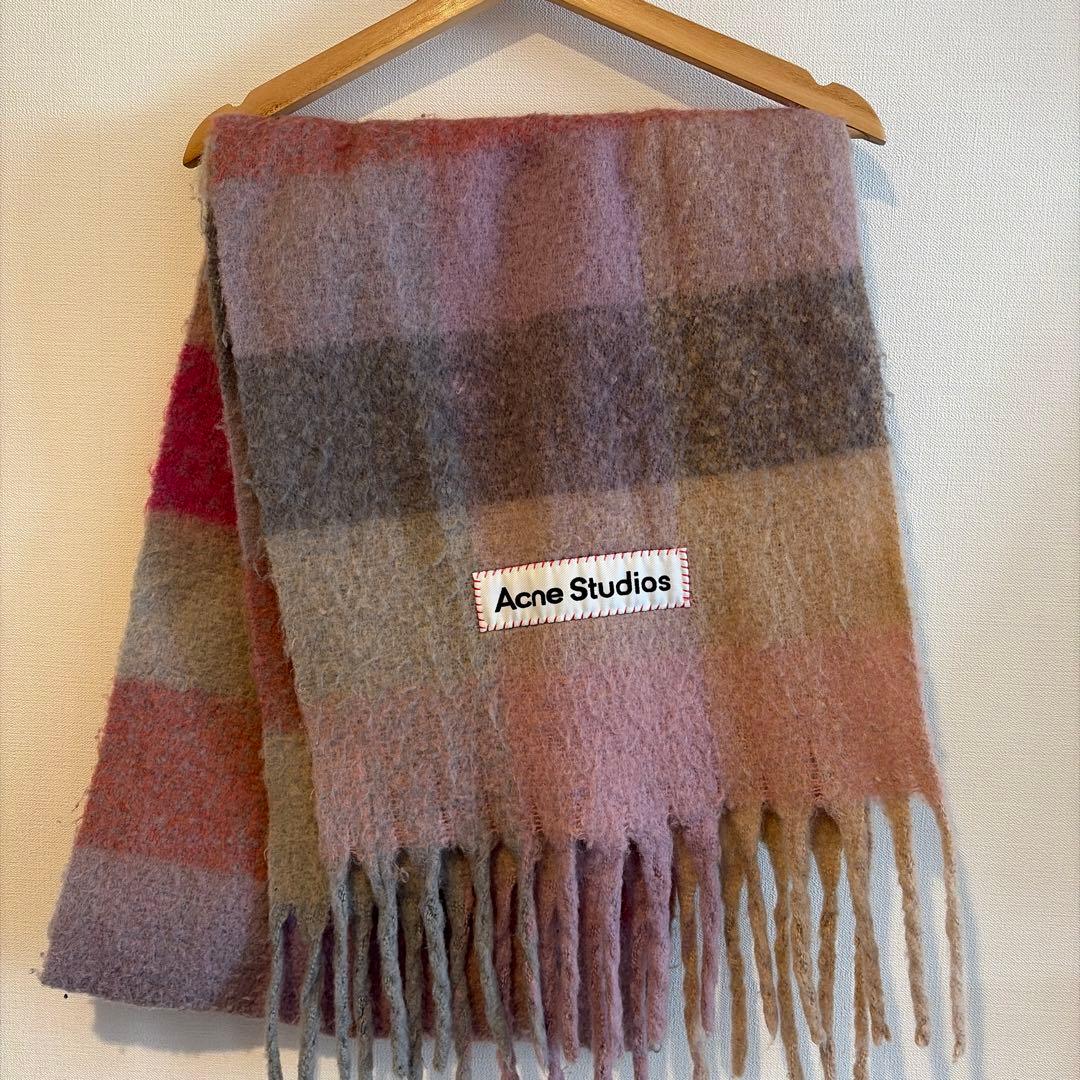 Acne Studios チェックストール マフラー ピンク系 - メルカリ