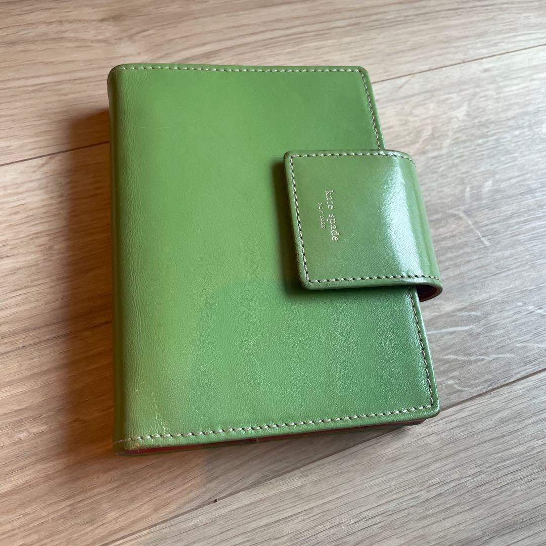 kate spade ケイトスペード システム手帳 カバー レザーグリーンピンク