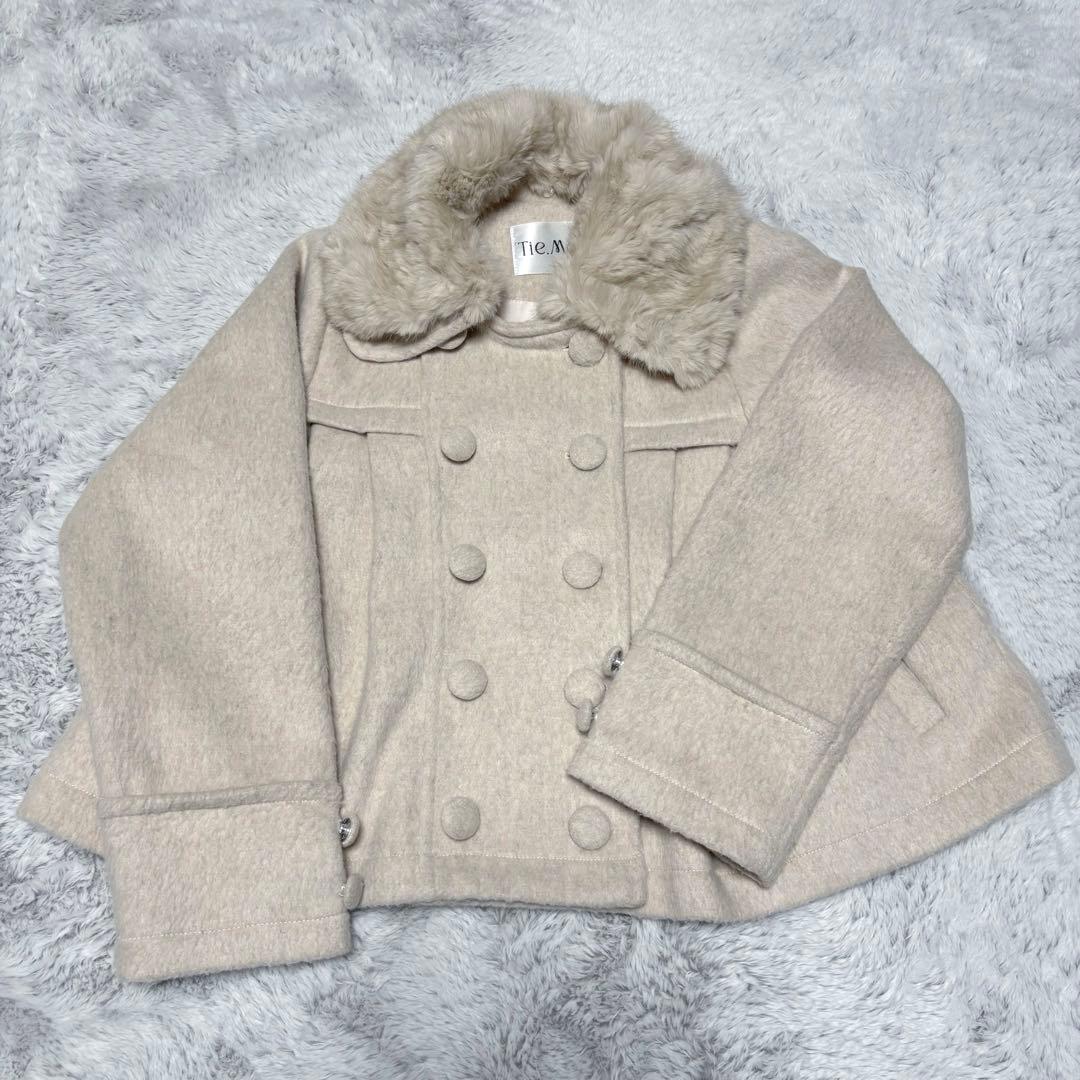 Tie.Me grace fur collar wool coat ベージュ - メルカリ