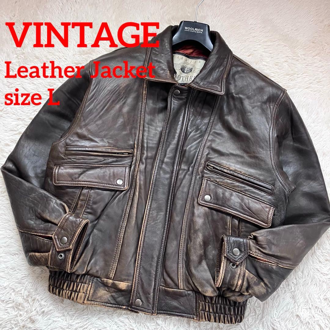 ✨圧巻の風格✨ヴィンテージ A-2レザージャケット 羊革 短丈 茶芯 L