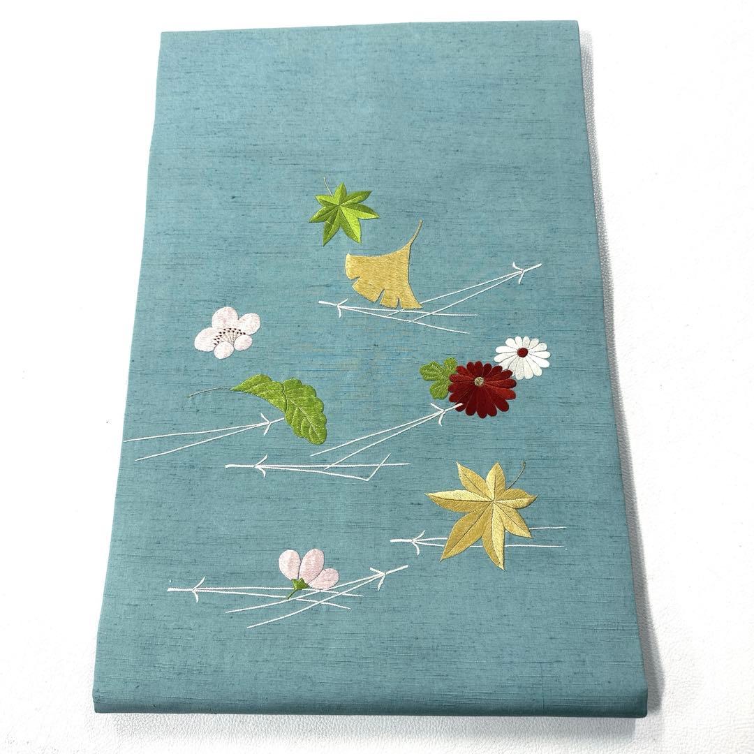 専用帯5112 ●高級 正絹 紬 刺繍 名古屋仕立て 名古屋帯 吹き寄せ