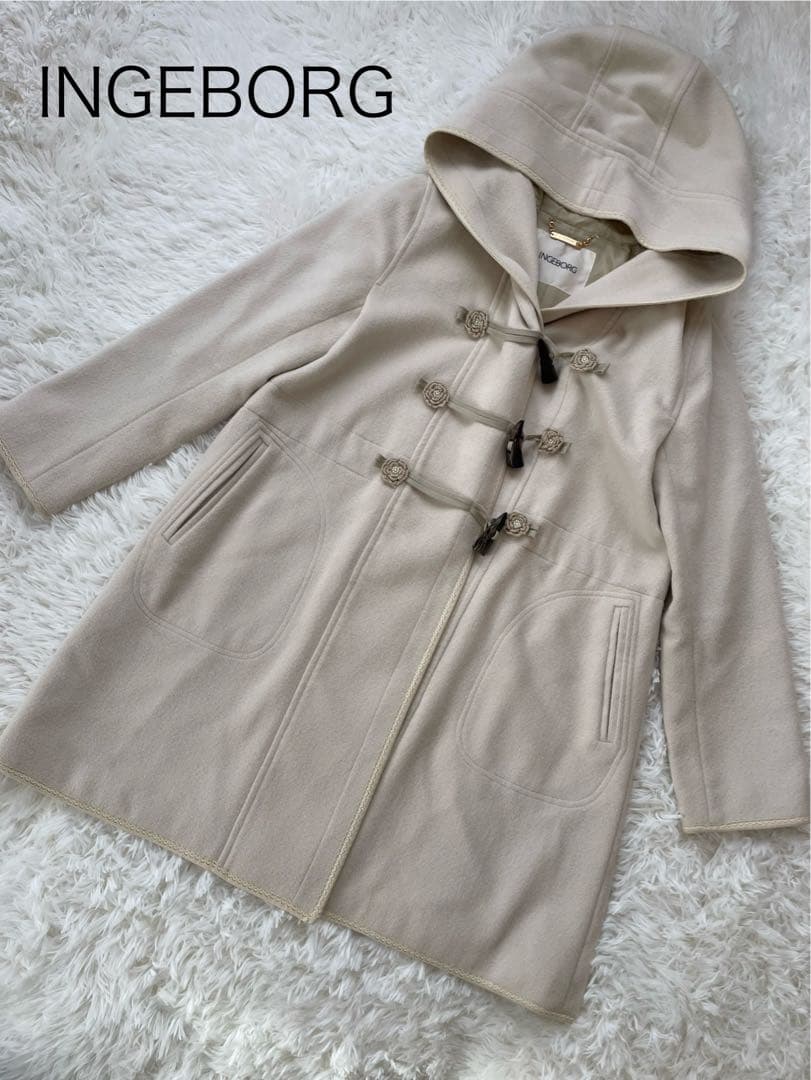 INGEBORG インゲボルグ ダッフルコート フード付き 裏地総柄 - メルカリ