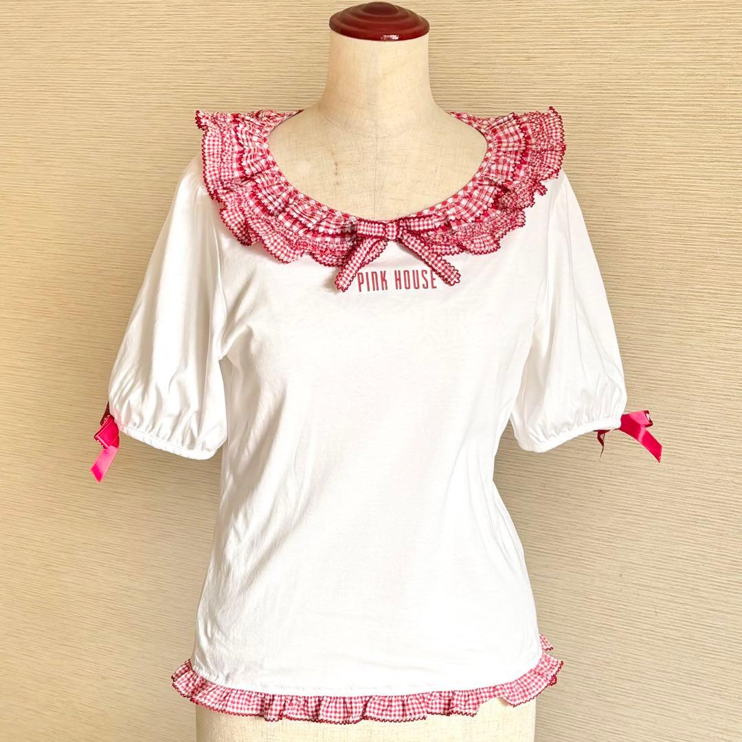 ピンクハウス×青木美沙子ちゃんコラボ ギンガムチェック襟カットソー ピンクハウス⭐︎ギンガムチェックフードカットソー⭐︎青木美沙子