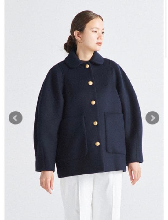 yori 高品質 ラウンドカラーショートコート38 ネイビー