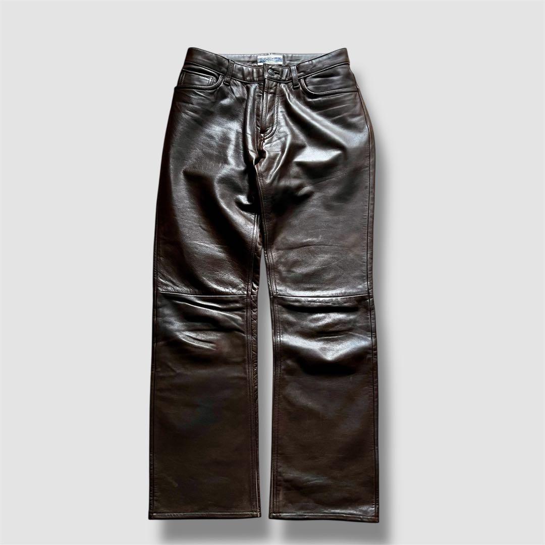 希少00's OLD GAP レザーパンツ 茶 ストレート カニエウエストY2K