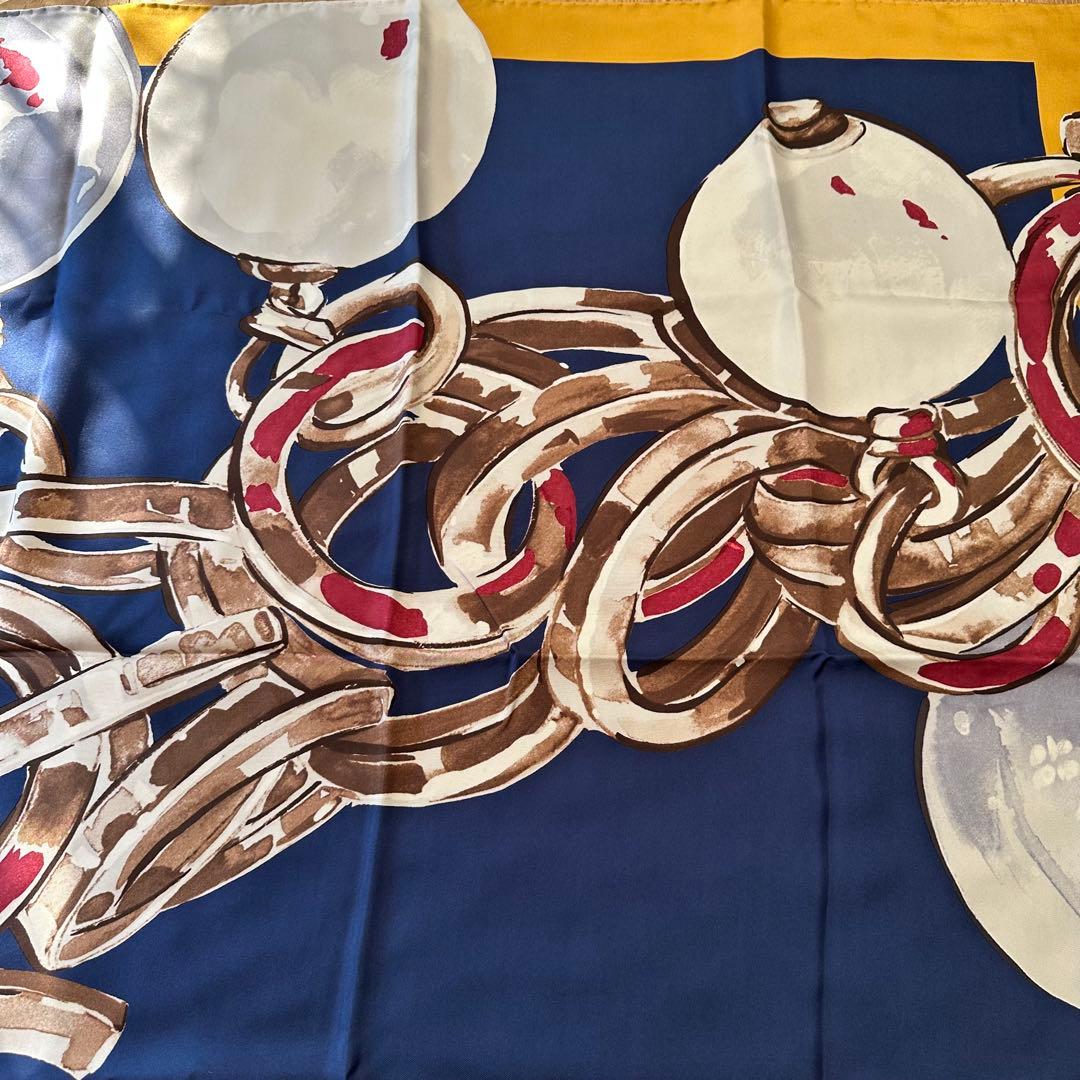 CHANEL シャネル　ココマーク　スカーフ シルク チェーン 紺