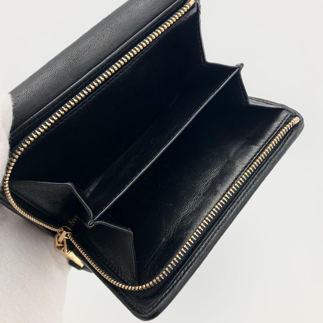 ミュウミュウ 三つ折り財布 マテラッセ L字ジップ ロゴ金具 レザー ブラック