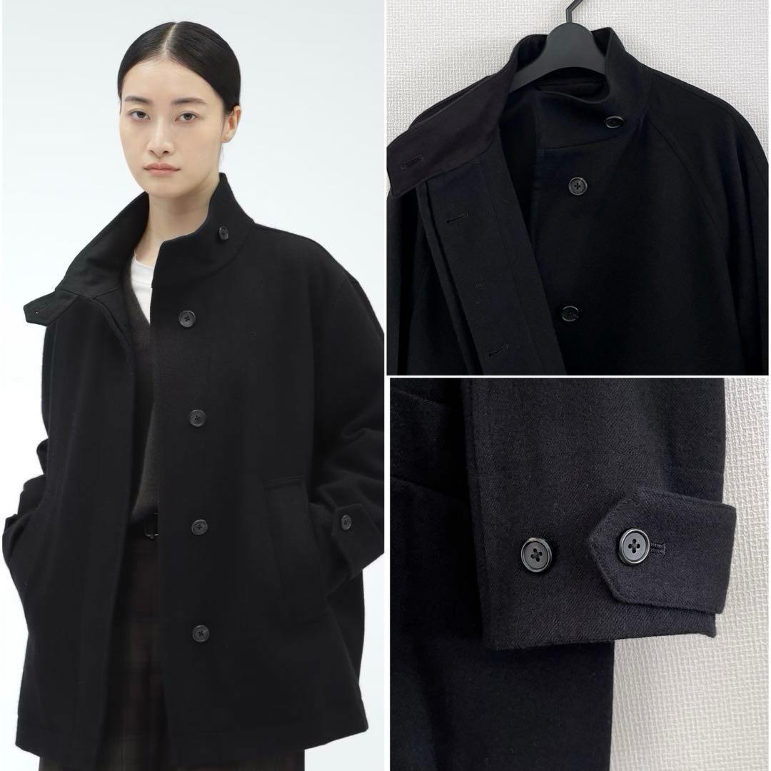 美品2023マーガレットハウエル ミルドウールコート スタンドカラー 黒