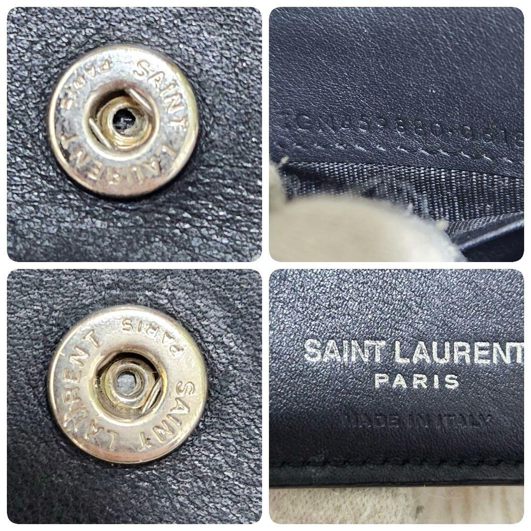 サンローラン　三つ折り　カサンドラ　ブラック　レザー　YSL シルバー金具