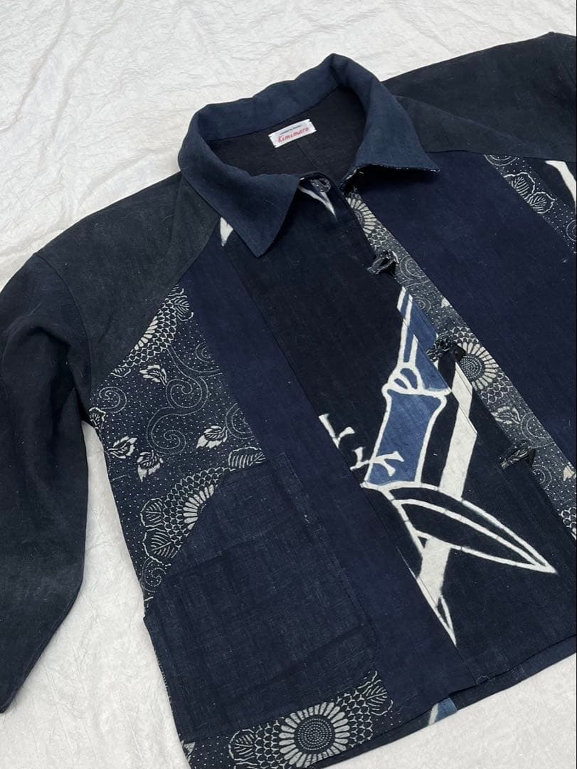 古布リメイク 藍染め 筒描き 型染め ジャケット （355） - メルカリ