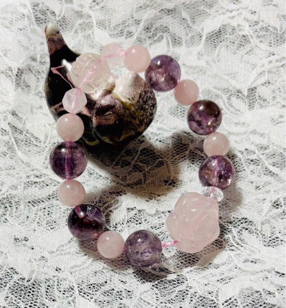 天然石　ローズクォーツ　アイリスアメジスト　マニ車　ブレスレット 楽天市場】【気分の落ち込みを予防する組み合わせ】アメジスト＆ローズ