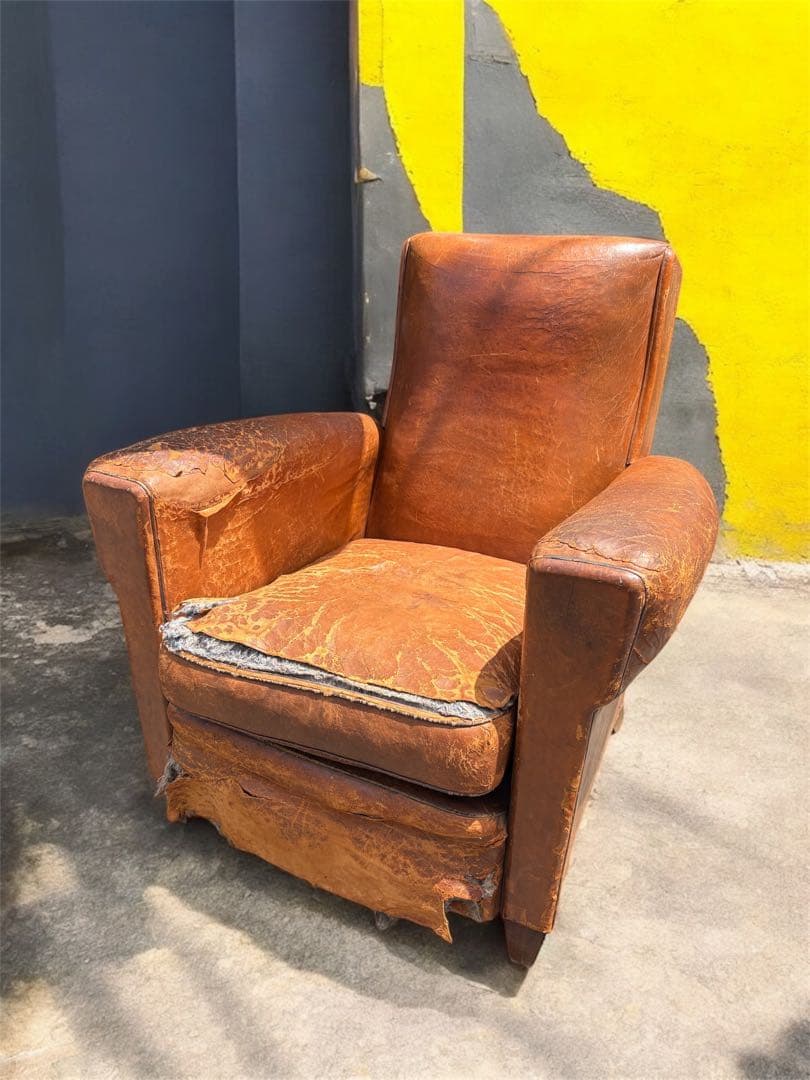 レザー クラブチェア フランス アンティーク 本革 1人掛け ソファ Halo ヴィンテージレザー クラブチェア｜アンティーク家具・照明の専門