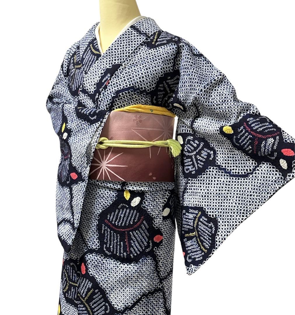 AA36-6有松鳴海絞り高級浴衣 花 綿レディース浴衣単品 お仕立て上がり