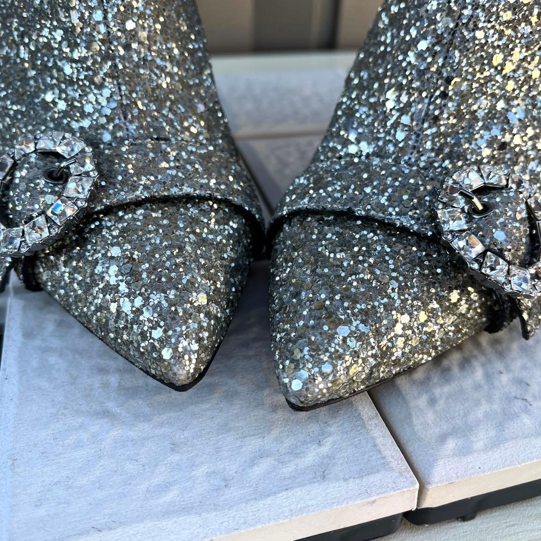 37 Jimmy Choo ショートブーツ グリッター ビジュー ラメ 24 - メルカリ