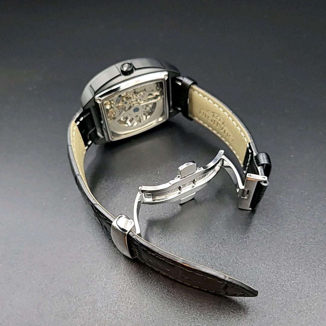 自動巻き腕時計 裏スケルトン レザーベルト トノー型 GUANQIN - メルカリ