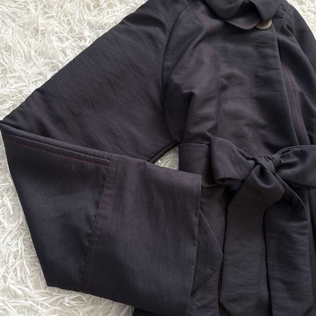 MI.YA.CO】トレンチコート レディース ウエストリボン 濃紺 Fサイズ