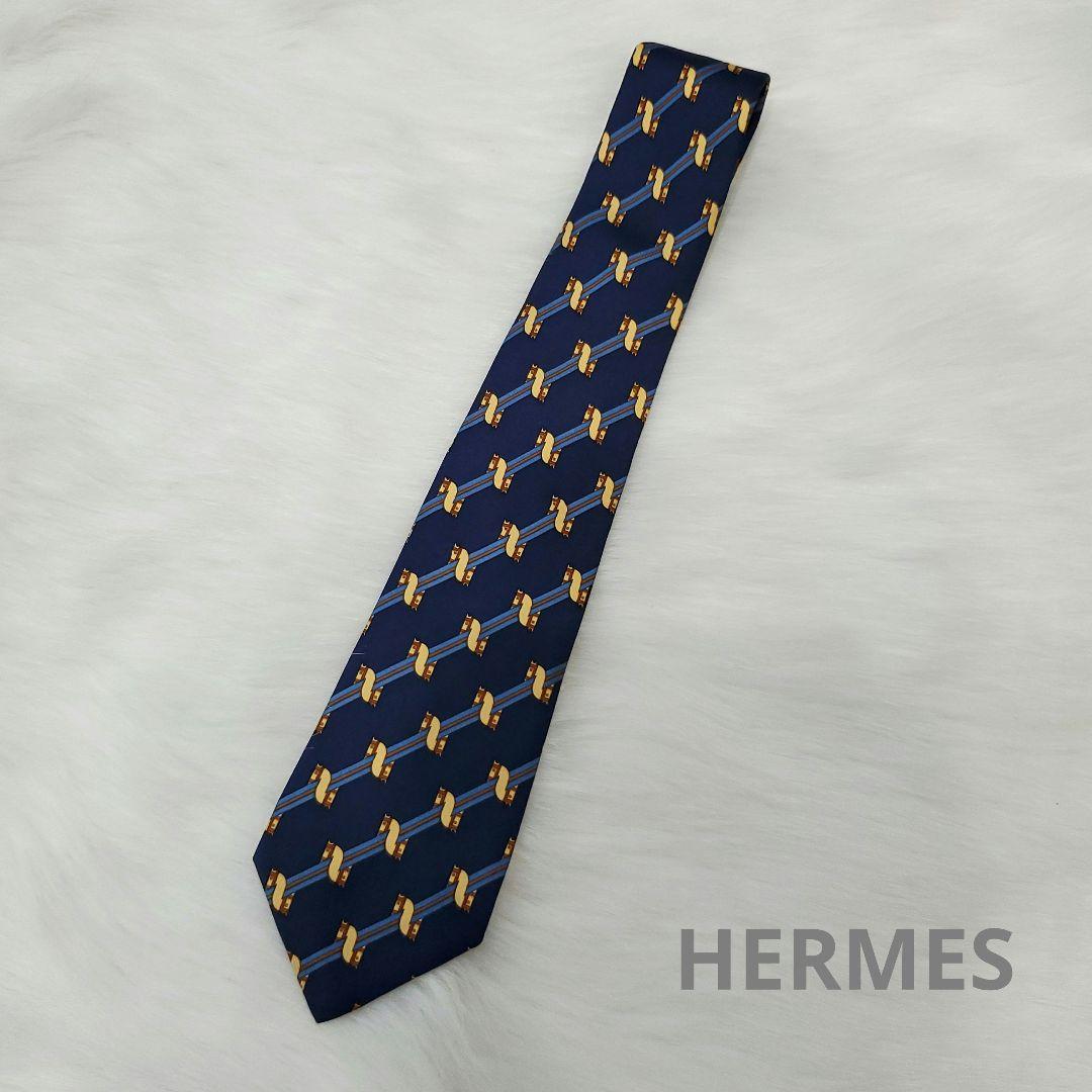 新品☆HERMES ネクタイ ネイビー 馬モチーフ - メルカリ