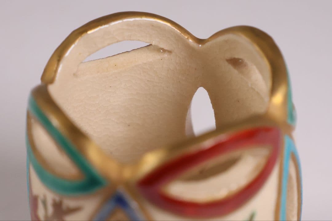 茶道具 清閑寺窯 杉田祥平 色絵四季七宝 蓋置 共箱 陶芸【CM334