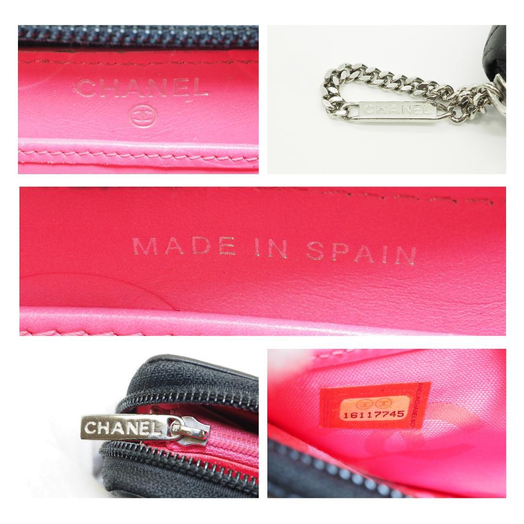 CHANEL シャネル カンボンライン ラウンドファスナー 黒×ピンク