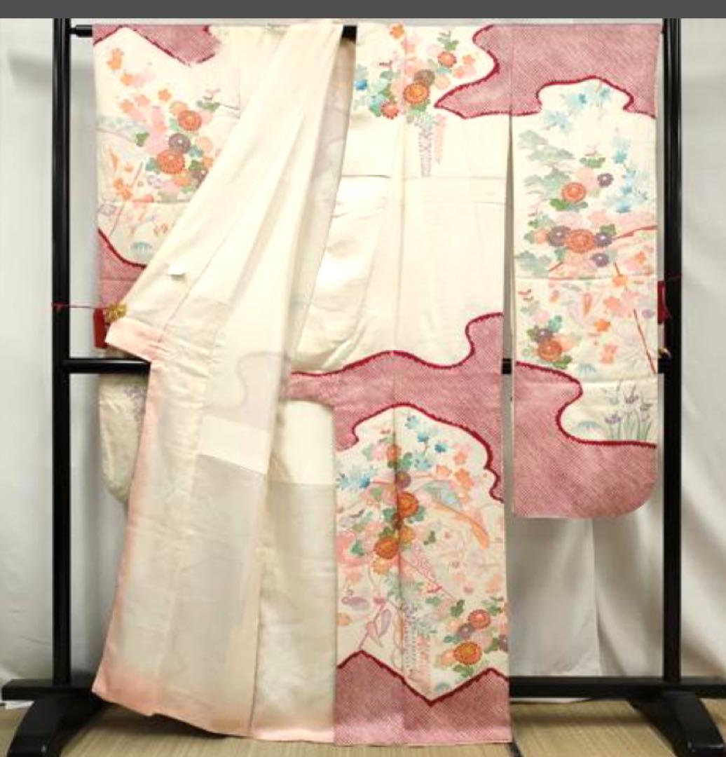 振袖 フルセット6点サイズM〜L駒刺繍 絞り 宝尽くし花文 金彩