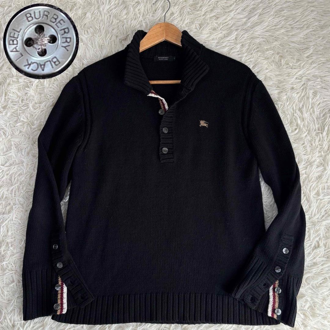 バーバリー ブラックレーベル ノバチェック ホースロゴ 刺繍 ニット 黒