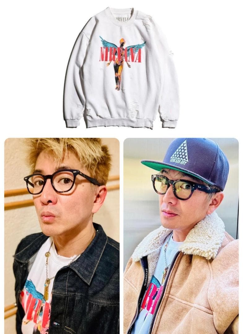 新品 キムタク着用 NIRVANA ダメージ加工 クルーネック スウェット