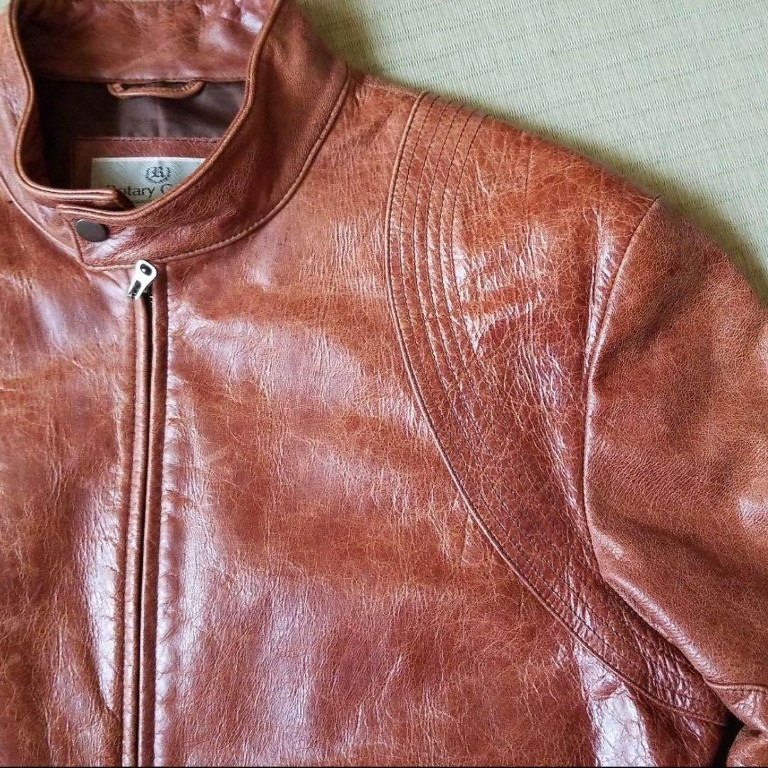 値下げ　美品　ブラウン シングルライダースジャケット 牛革 シングルライダースジャケット メンズ ブラウン S/M/L/LL/3L/4L