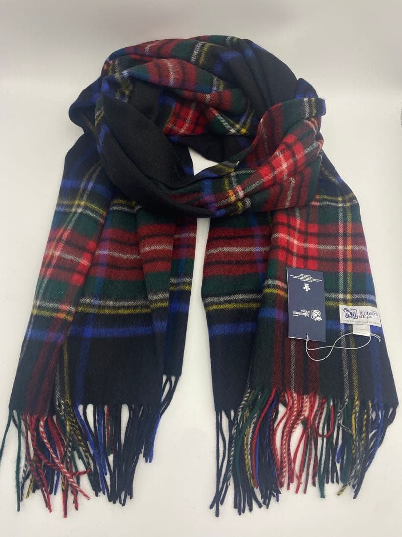 JOHNSTONS ジョンストンズ 大判チェックストール ブラックスチュワート