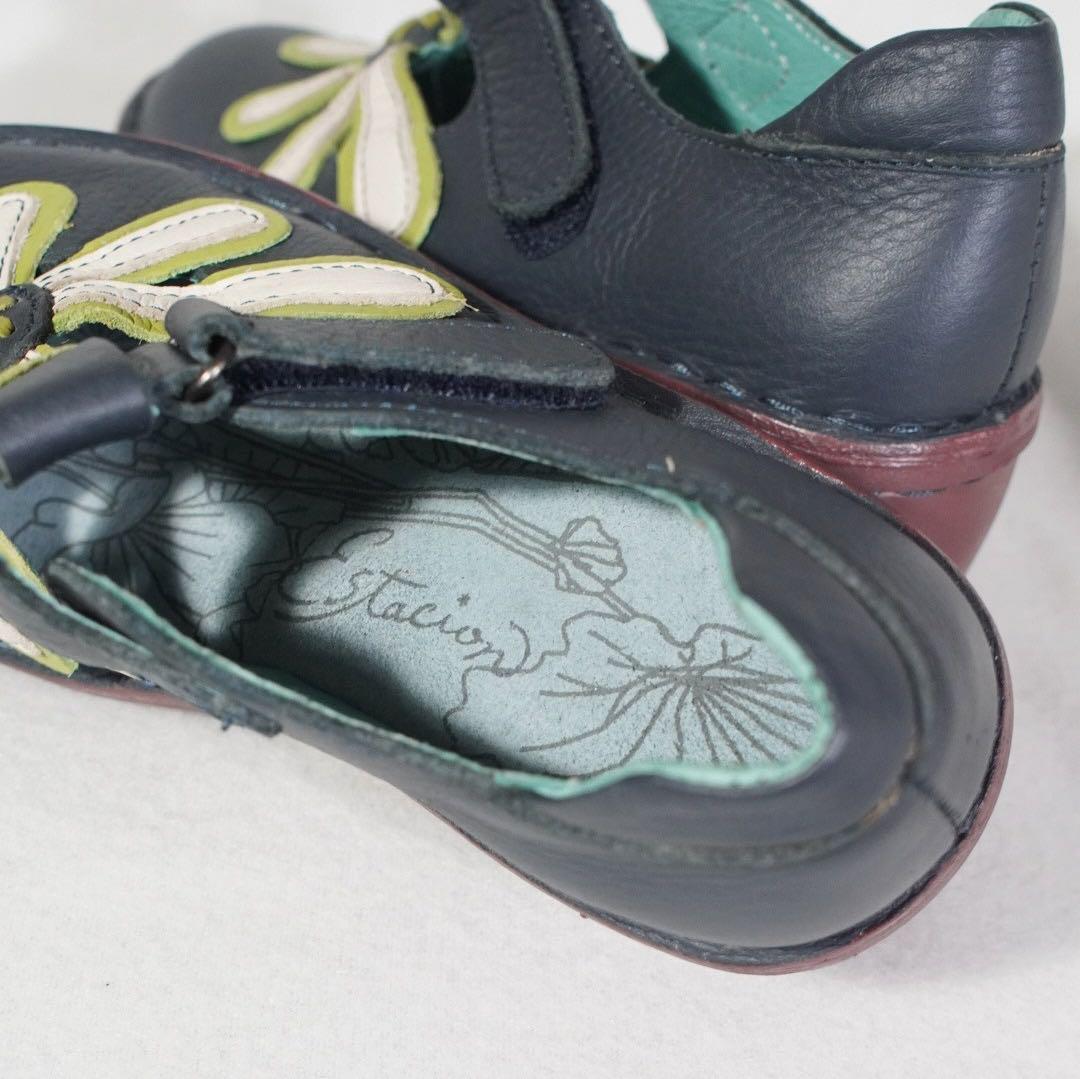 美品《Estacion》ストラップシューズ(M)K072A フラワー ウエッジ