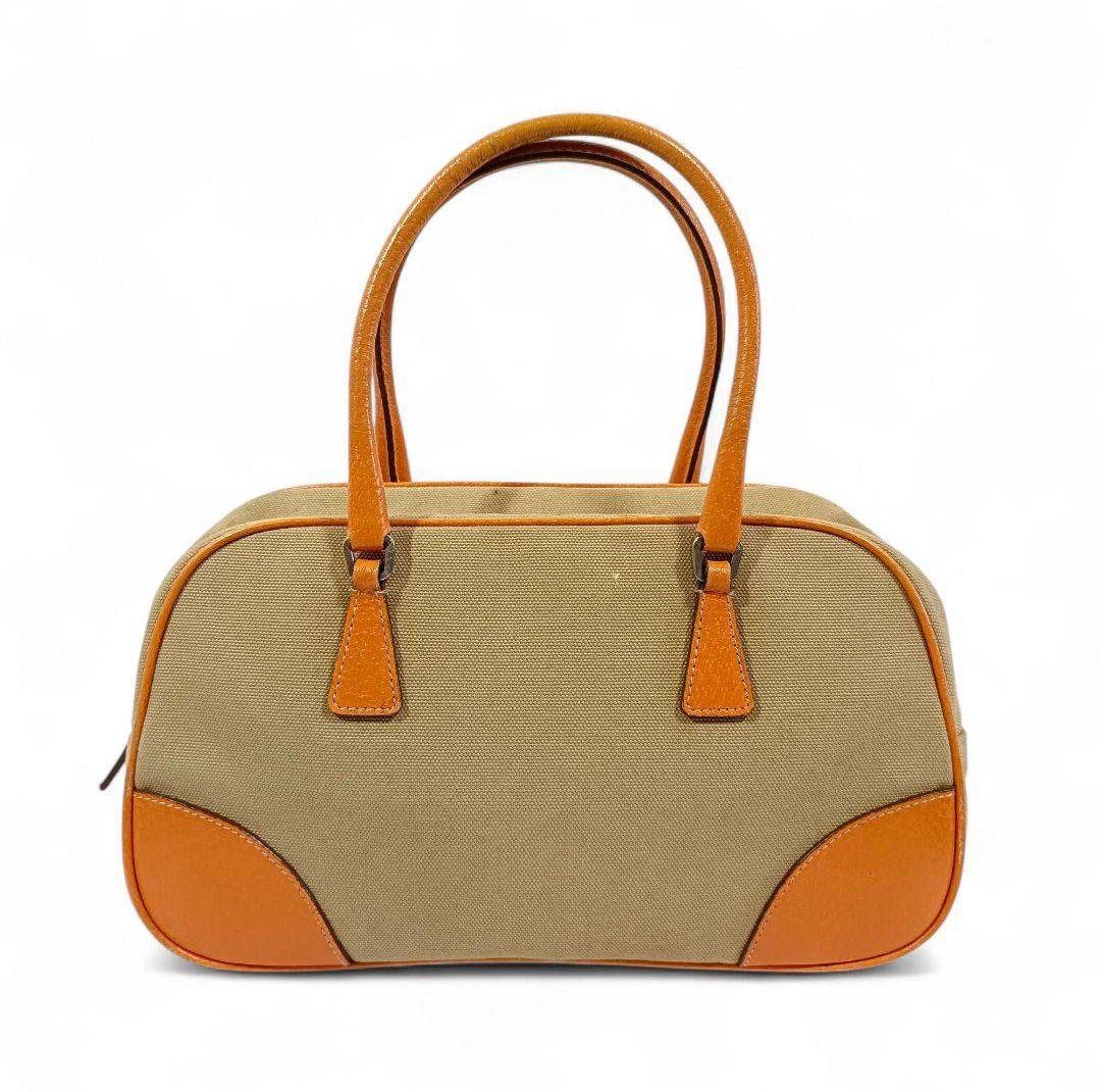 正規品 PRADA プラダ キャンバス ハンドバッグ 三角ロゴ ベージュ 鞄