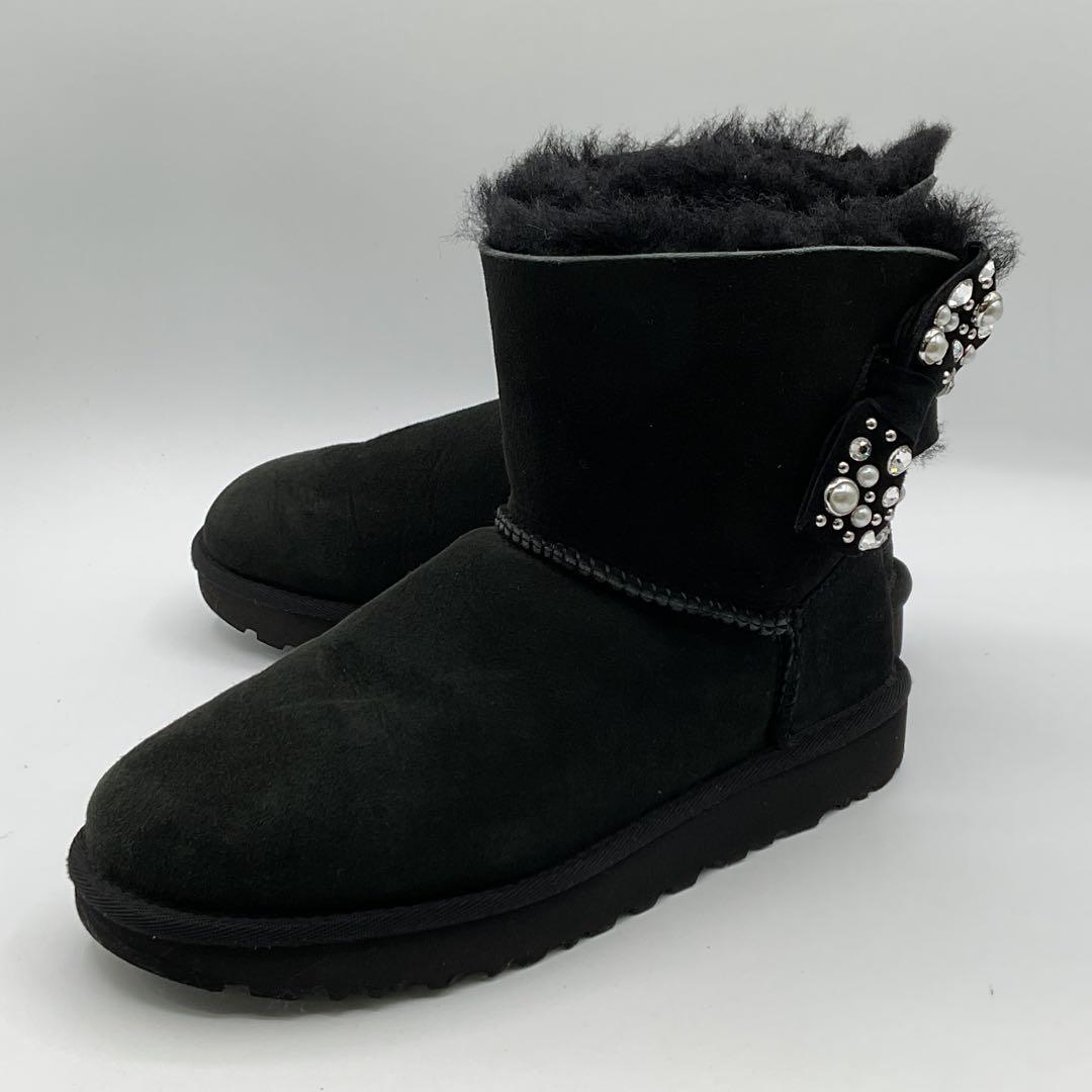 UGG アグオーストラリア ブラック リボン ムートンブーツ 24cm 箱付