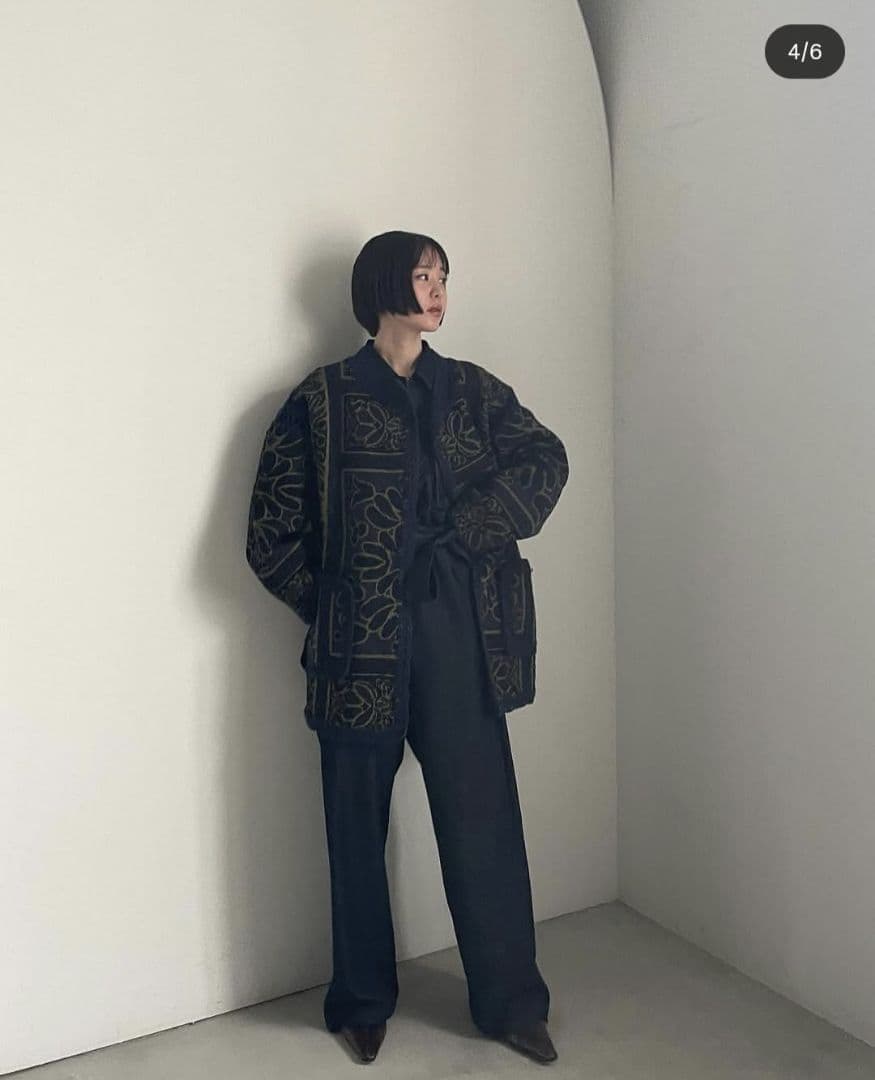 Ameri RUG PATTERN KNIT JACKET ネイビー - トップス安く 買う