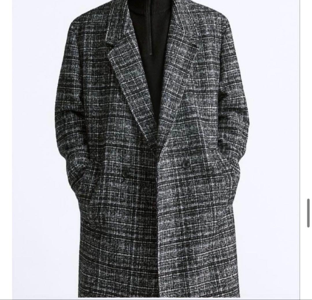 ZARA ロングコート ダブルブレスト チェック - メルカリ