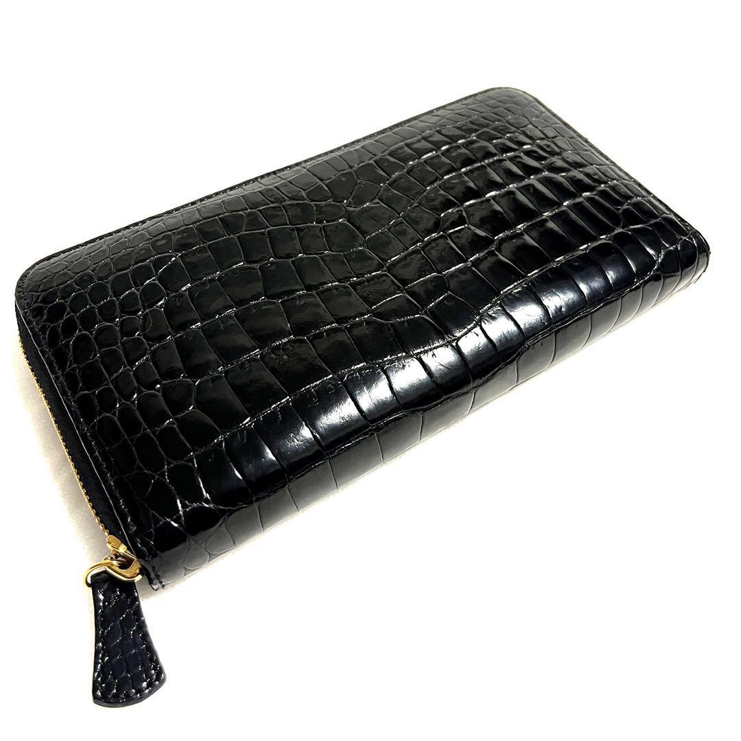 クロコダイル ポロサス 長財布 ラウンドファスナー JRA認定 ゴールド