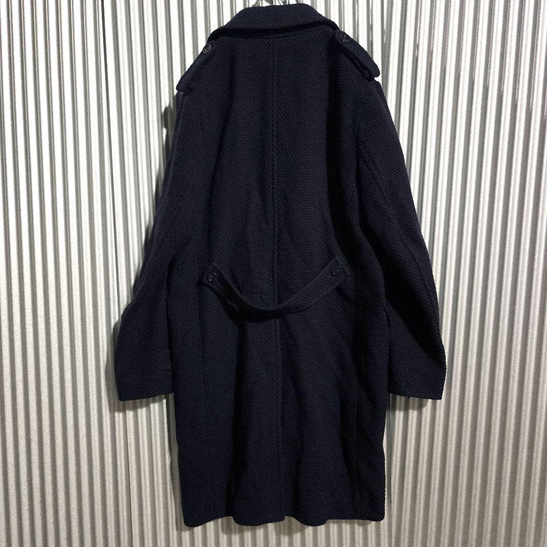 ヒューゴボス ダブルブレスト ロングコート ニット ワッフル ネイビー