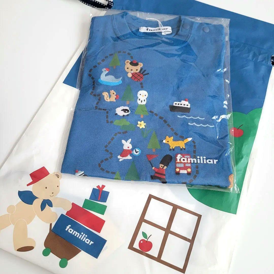 新品タグ付き】familiar ファミリア 長袖Tシャツ 80 刺繍 ブルー