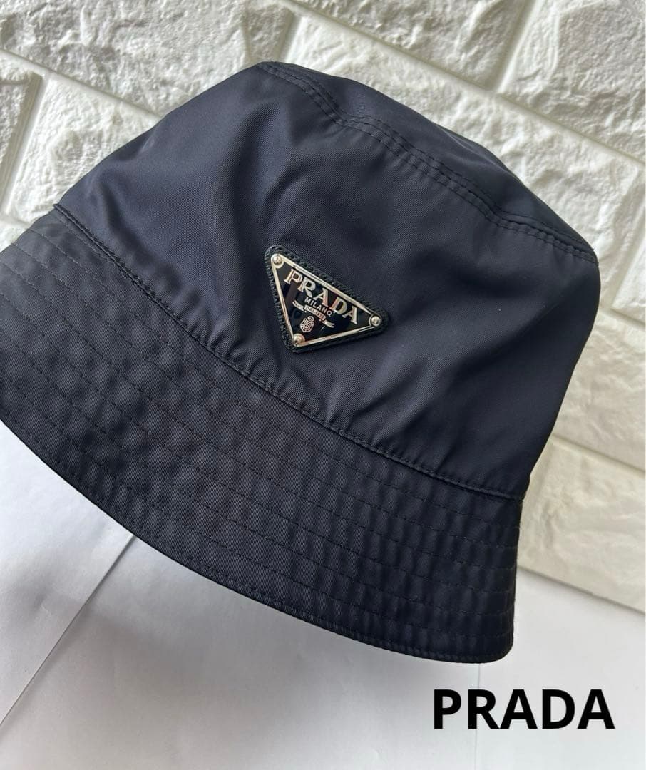 PRADA プラダ 三角ロゴ バケットハット Sサイズ ナイロン 濃紺