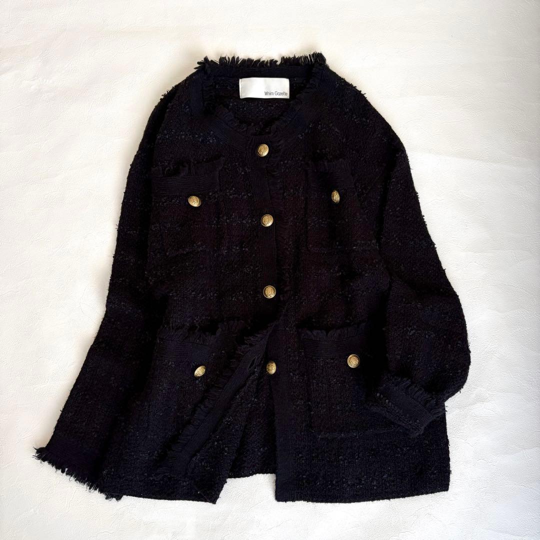 定価3.5万】whim gazette ツイードニットジャケット 金釦 モヘヤ